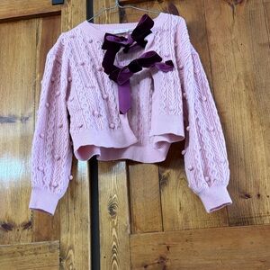 Pink Cable Knit Sweater with Bow Detail